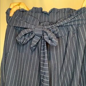 Navy Blue Paper Bag Pants
